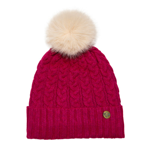 House of Celtic Cable Knit Hat - Raspberry