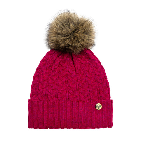 House of Celtic Cable Knit Hat - Raspberry