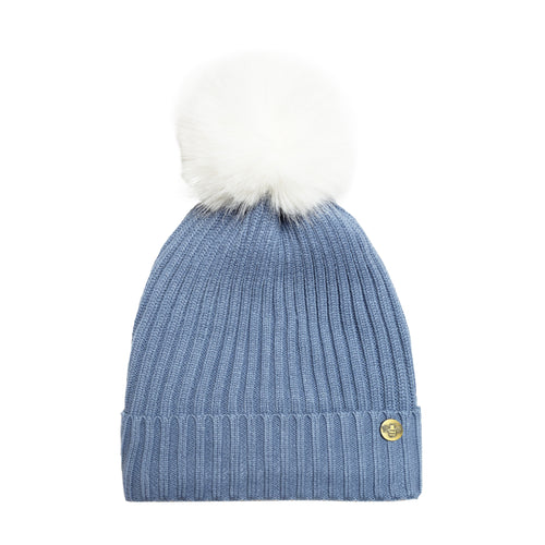 House of Celtic Bee Ribbed Knit Hat - Denim Blue