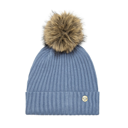 House of Celtic Bee Ribbed Knit Hat - Denim Blue