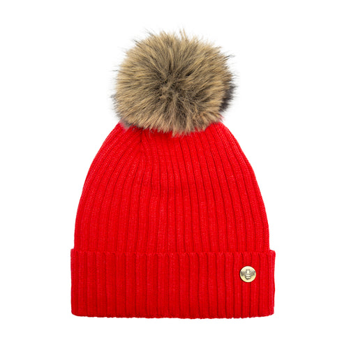 House of Celtic Bee Ribbed Knit Hat - Ferrari Red