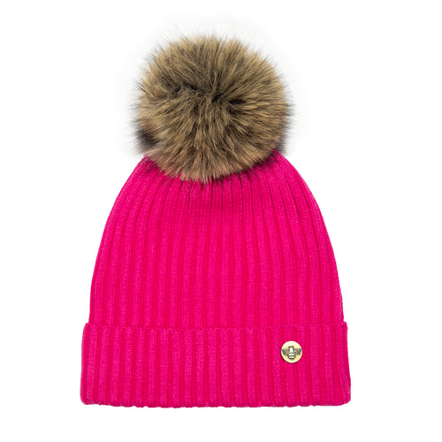 House of Celtic Bee Ribbed Knit Hat - Fuchsia