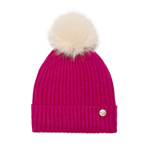 House of Celtic Bee Ribbed Knit Hat - Raspberry