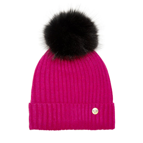 House of Celtic Bee Ribbed Knit Hat - Raspberry