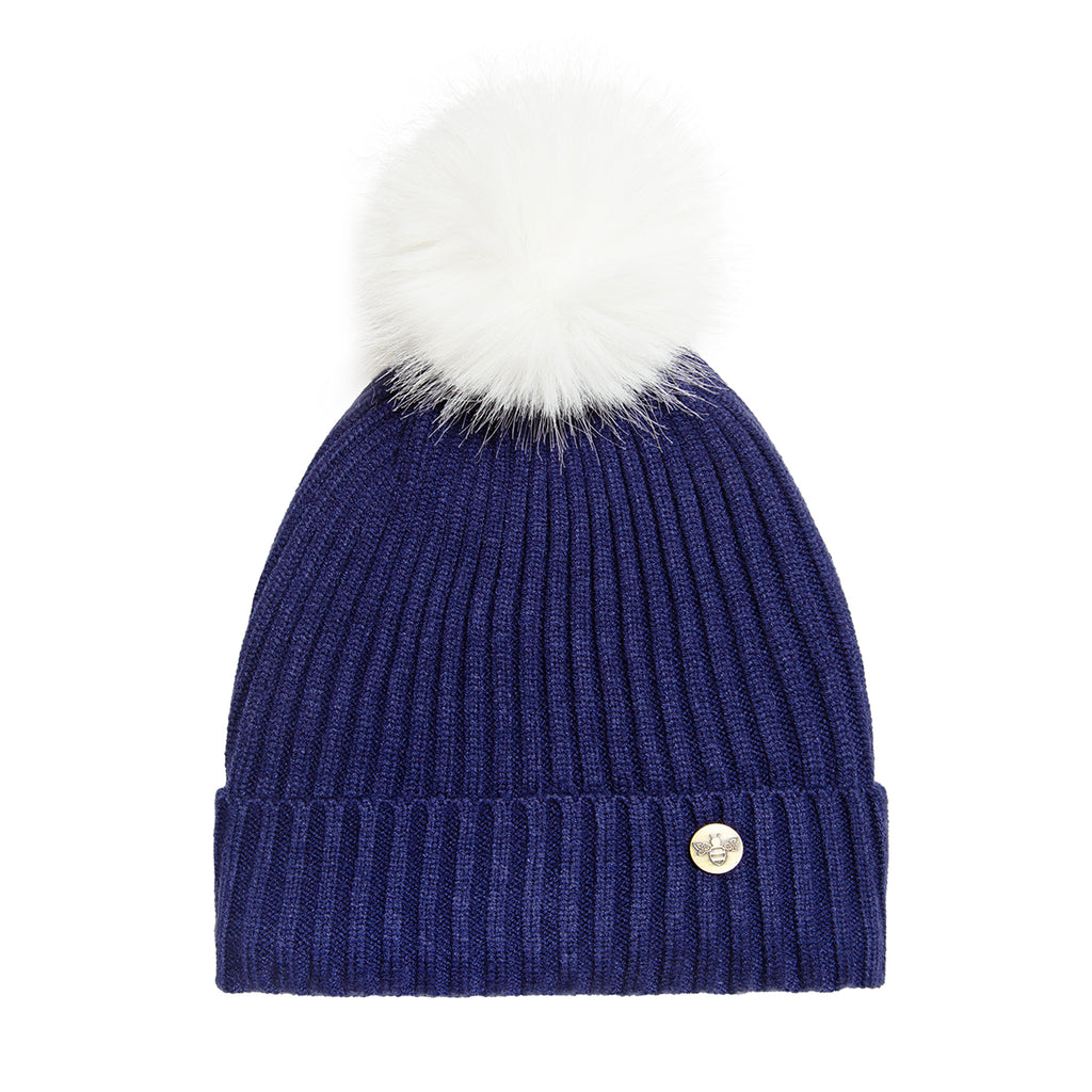House of Celtic Bee Ribbed Knit Hat - Navy