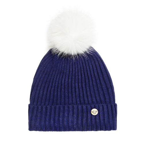 House of Celtic Bee Ribbed Knit Hat - Navy