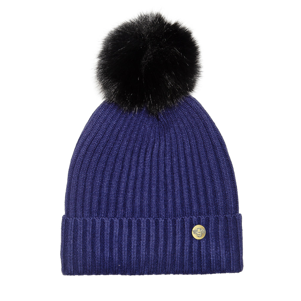 House of Celtic Bee Ribbed Knit Hat - Navy