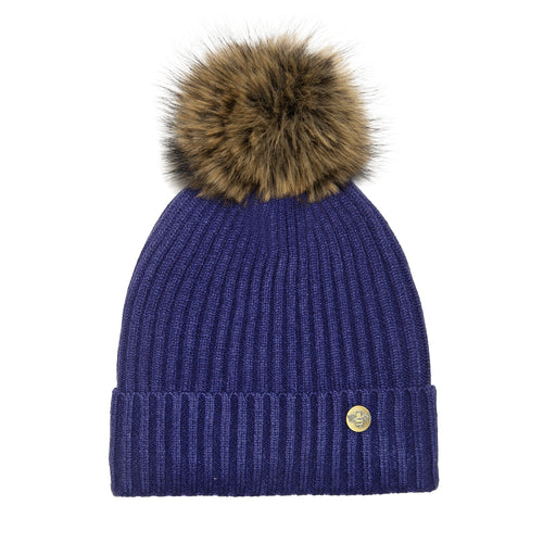House of Celtic Bee Ribbed Knit Hat - Navy