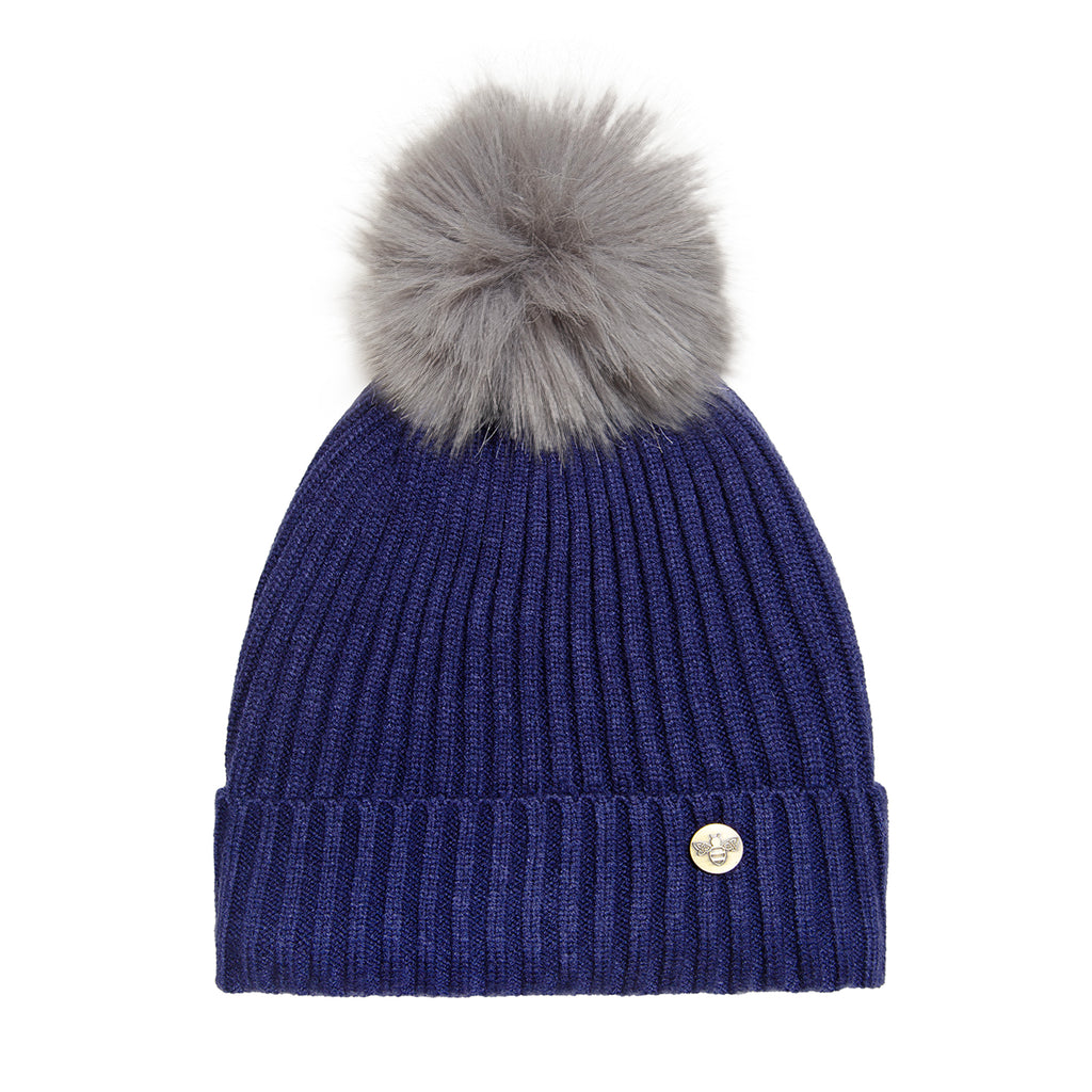 House of Celtic Bee Ribbed Knit Hat - Navy