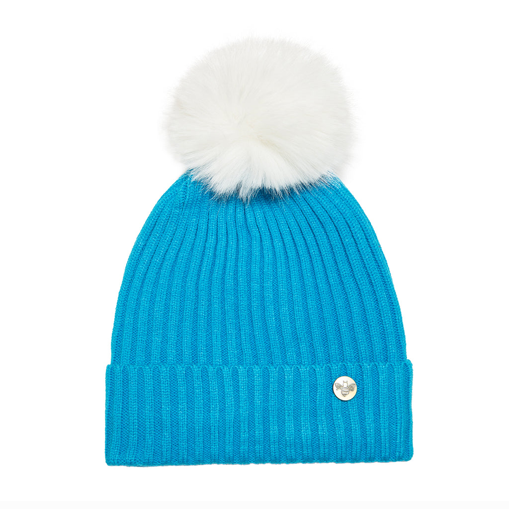 House of Celtic Bee Ribbed Knit Hat - Turquoise