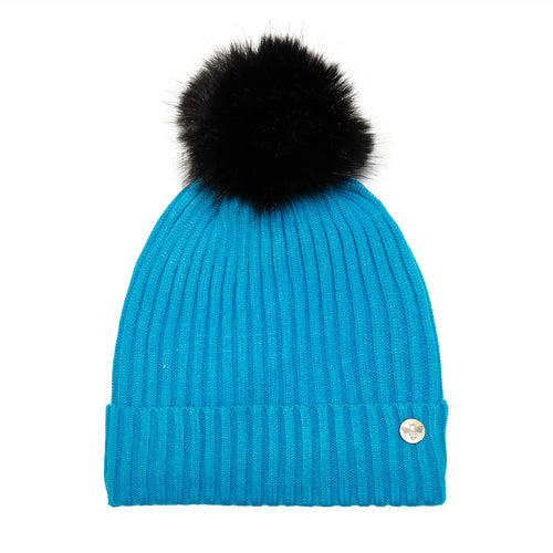 House of Celtic Bee Ribbed Knit Hat - Turquoise