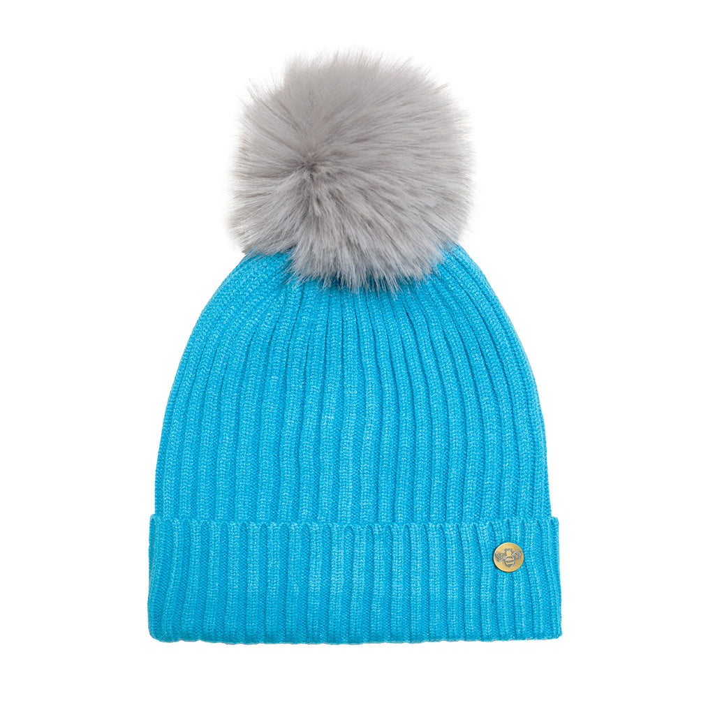 House of Celtic Bee Ribbed Knit Hat - Turquoise