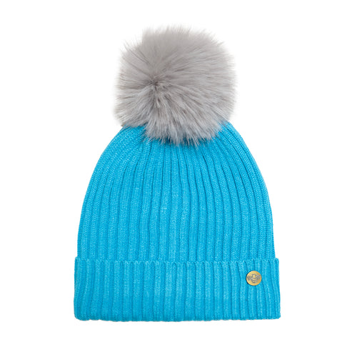House of Celtic Bee Ribbed Knit Hat - Turquoise
