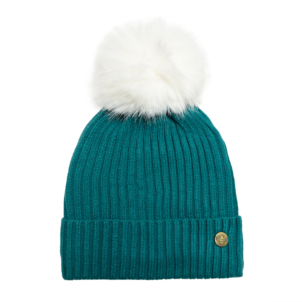 House of Celtic Bee Ribbed Knit Hat - Teal